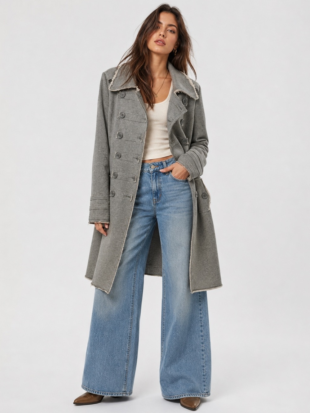 Millard Fillmore Gray Military Long Coat S
M/L Raw Edge Cotton Boho Grunge
